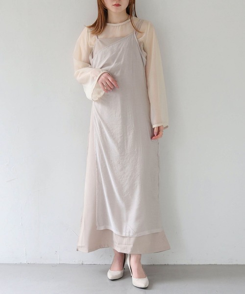 CLEIO（クレイオ）の「【CLEIO】-オケージョン/結婚式- ドレープシアーレイヤードキャミワンピース Draped sheer layered cami dress/980-11625（ワンピース・レディース・ベージュ/ブラック/アイボリー・FREE）」の5枚目の写真