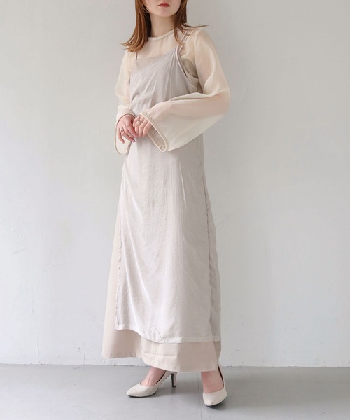 CLEIO（クレイオ）の「【CLEIO】-オケージョン/結婚式- ドレープシアーレイヤードキャミワンピース Draped sheer layered cami dress/980-11625（ワンピース・レディース・ベージュ/ブラック/アイボリー・FREE）」の6枚目の写真