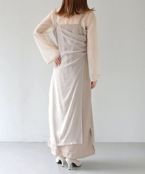 CLEIO（クレイオ）の「【CLEIO】-オケージョン/結婚式- ドレープシアーレイヤードキャミワンピース Draped sheer layered cami dress/980-11625（ワンピース・レディース・ベージュ/ブラック/アイボリー・FREE）」の7枚目の写真