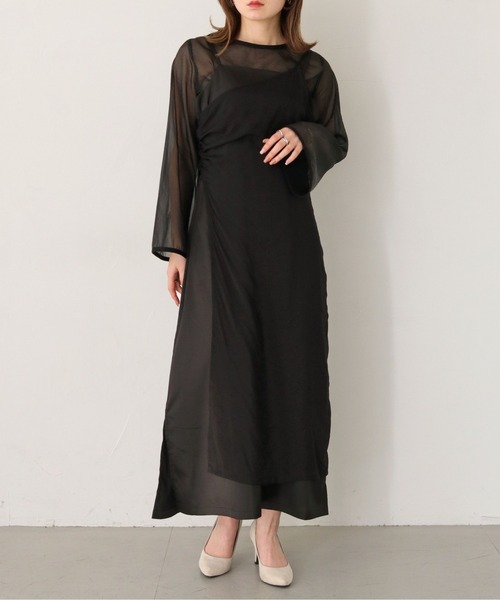 CLEIO（クレイオ）の「【CLEIO】-オケージョン/結婚式- ドレープシアーレイヤードキャミワンピース Draped sheer layered cami dress/980-11625（ワンピース・レディース・ベージュ/ブラック/アイボリー・FREE）」の20枚目の写真