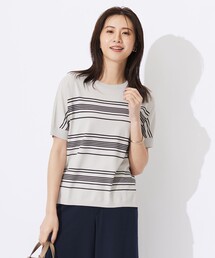 【洗える】レーヨンエリートストレッチ ボーダー ドルマン ニット