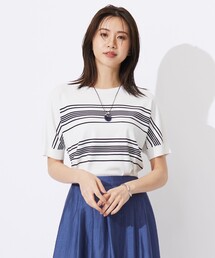 【洗える】レーヨンエリートストレッチ ボーダー ドルマン ニット