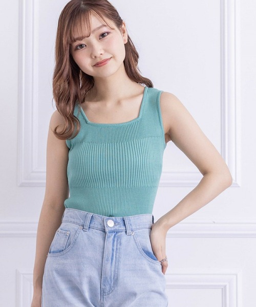 clear(クリア)の「前後2WAYタンクリブニットトップス(タンクトップ・レディース・ブラック/グレイッシュベージュ/ピンク/グリーン/オフホワイト・F)」の4枚目の写真