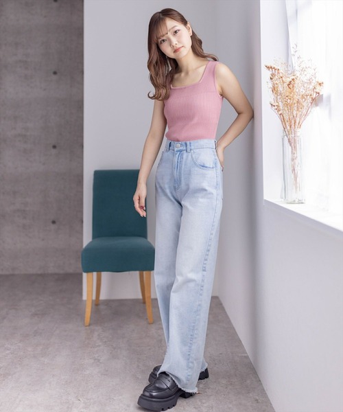 clear(クリア)の「前後2WAYタンクリブニットトップス(タンクトップ・レディース・ブラック/グレイッシュベージュ/ピンク/グリーン/オフホワイト・F)」の14枚目の写真