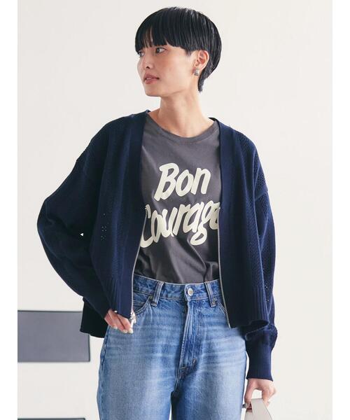 AMERICAN HOLIC(アメリカンホリック)の「ハーフZIP透かし編みカーディガン(カーディガン/ボレロ・レディース・ネイビー/アイボリー・L/M)」の14枚目の写真