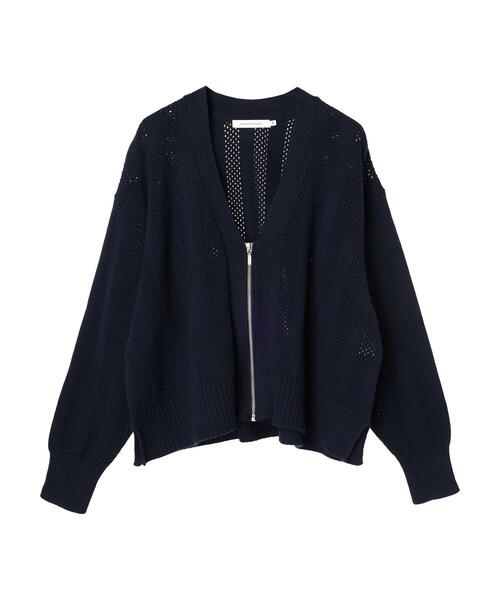 AMERICAN HOLIC(アメリカンホリック)の「ハーフZIP透かし編みカーディガン(カーディガン/ボレロ・レディース・ネイビー/アイボリー・L/M)」の3枚目の写真