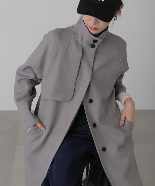 FREE'S MART（フリーズマート）の「ポリエステルツイルスタンドネックコート（トレンチコート・レディース・グレー/ブラック/ホワイト・FREE）」の3枚目の写真