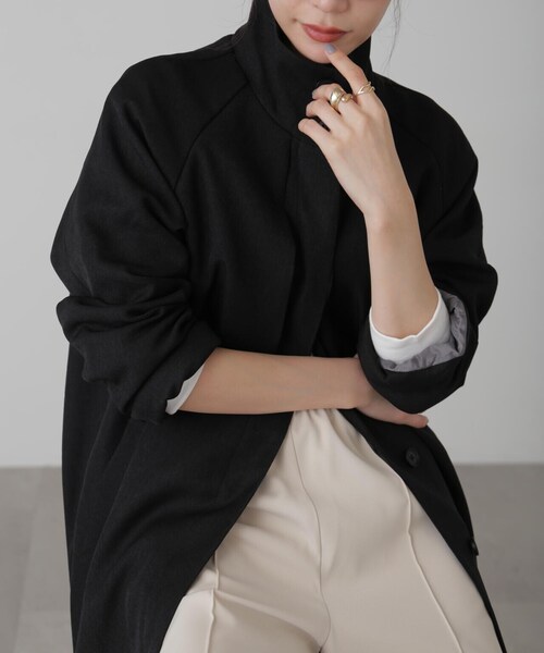 FREE'S MART（フリーズマート）の「ポリエステルツイルスタンドネックコート（トレンチコート・レディース・グレー/ブラック/ホワイト・FREE）」の5枚目の写真