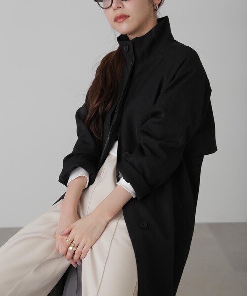 FREE'S MART（フリーズマート）の「ポリエステルツイルスタンドネックコート（トレンチコート・レディース・グレー/ブラック/ホワイト・FREE）」の6枚目の写真