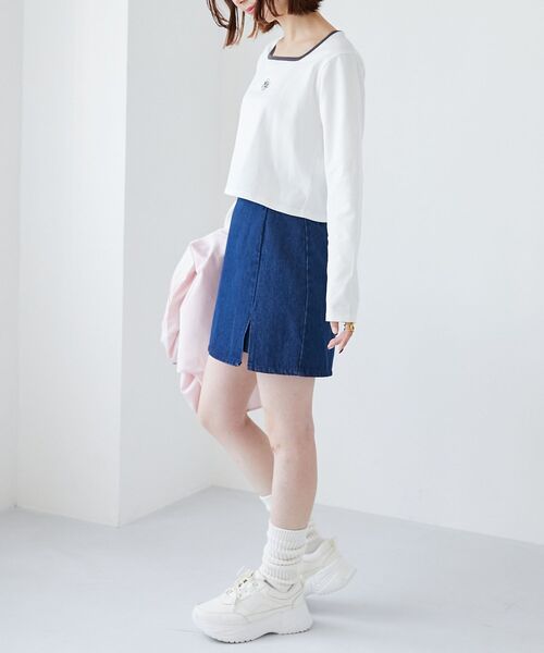 MAJESTIC LEGON(マジェスティックレゴン)の「スクエアネックバイカラーロンT(Tシャツ/カットソー・レディース・チャコールグレー/オフホワイト/ブラック・MEDIUM)」の6枚目の写真