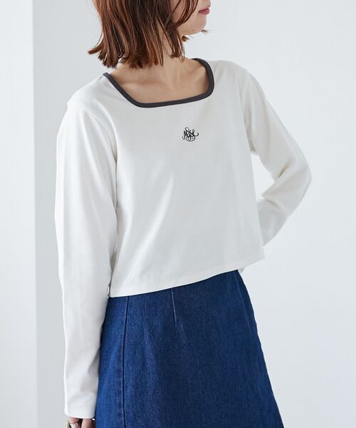 MAJESTIC LEGON(マジェスティックレゴン)の「スクエアネックバイカラーロンT(Tシャツ/カットソー・レディース・チャコールグレー/オフホワイト/ブラック・MEDIUM)」の11枚目の写真