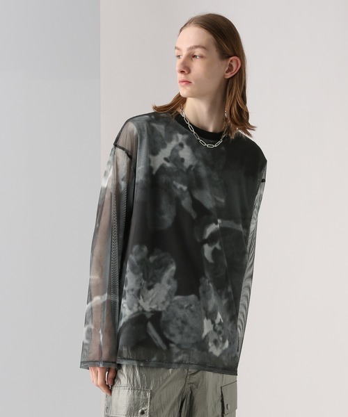 HARE(ハレ)の「BLUR-FLOWERシアーカットソー(HARE)(Tシャツ/カットソー・メンズ・ホワイト/ブラック/ブルー・FREE)」の1枚目の写真