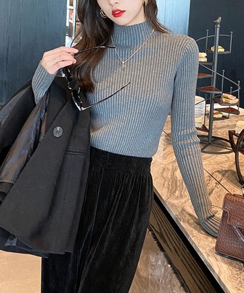 Miniministore(ミニミニストア)の「ボトルネックリブニットトップスレディース(ニット/セーター・レディース・ブラウン/ベージュ/ブラック/グレー/ワインレッド/ホワイト/アイボリー/ダークグリーン/キャメル・FREE)」の1枚目の写真