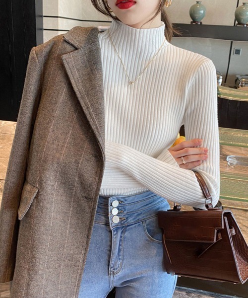 Miniministore(ミニミニストア)の「ボトルネックリブニットトップスレディース(ニット/セーター・レディース・ブラウン/ベージュ/ブラック/グレー/ワインレッド/ホワイト/アイボリー/ダークグリーン/キャメル・FREE)」の2枚目の写真