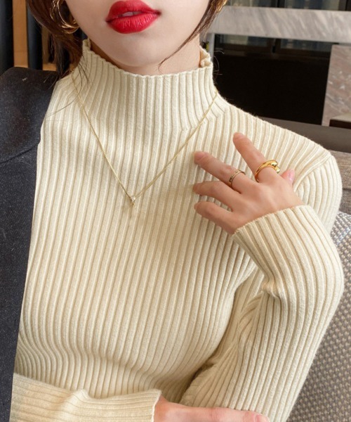 Miniministore(ミニミニストア)の「ボトルネックリブニットトップスレディース(ニット/セーター・レディース・ブラウン/ベージュ/ブラック/グレー/ワインレッド/ホワイト/アイボリー/ダークグリーン/キャメル・FREE)」の3枚目の写真