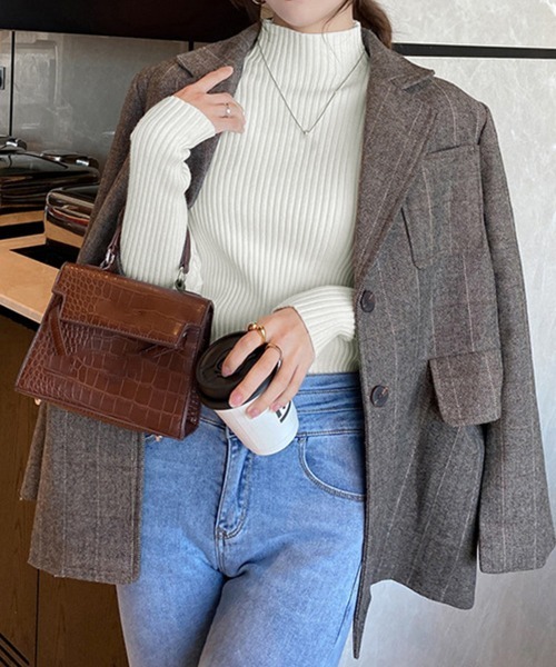 Miniministore(ミニミニストア)の「ボトルネックリブニットトップスレディース(ニット/セーター・レディース・ブラウン/ベージュ/ブラック/グレー/ワインレッド/ホワイト/アイボリー/ダークグリーン/キャメル・FREE)」の11枚目の写真