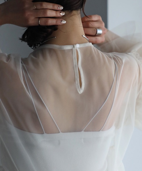 r.（アールドット）の「チュール　フリルスリーブワンピース（ワンピース・レディース・ブラック/アイボリー/グレー/グレイッシュベージュ・FREE）」の14枚目の写真