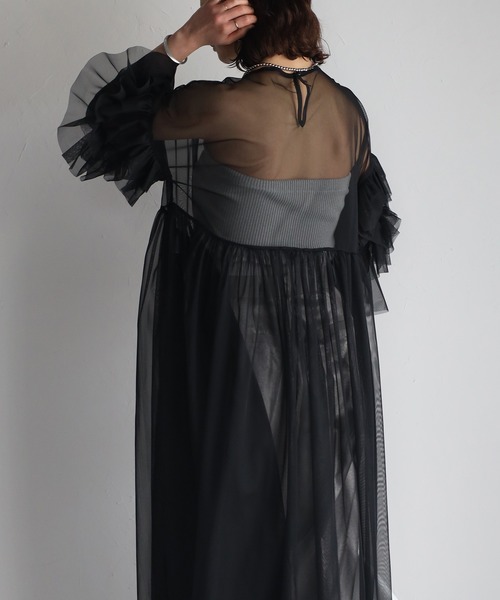 r.（アールドット）の「チュール　フリルスリーブワンピース（ワンピース・レディース・ブラック/アイボリー/グレー/グレイッシュベージュ・FREE）」の20枚目の写真