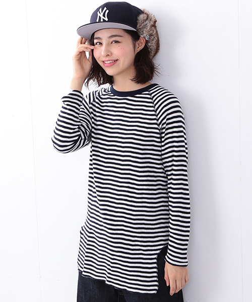 BEAMS BOY（ビームスボーイ）の「Healthknit / ラグラン ロング サーマル（Tシャツ/カットソー・レディース・グレー/ネイビー/ホワイト・ONE SIZE）」の3枚目の写真