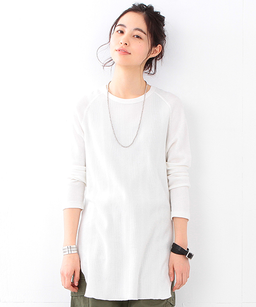 BEAMS BOY（ビームスボーイ）の「Healthknit / ラグラン ロング サーマル（Tシャツ/カットソー・レディース・グレー/ネイビー/ホワイト・ONE SIZE）」の2枚目の写真