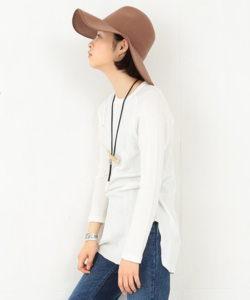 BEAMS BOY（ビームスボーイ）の「Healthknit / ラグラン ロング サーマル（Tシャツ/カットソー・レディース・グレー/ネイビー/ホワイト・ONE SIZE）」の4枚目の写真