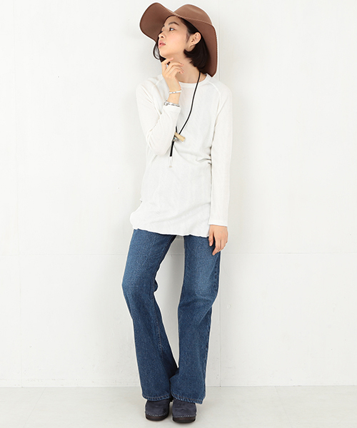 BEAMS BOY（ビームスボーイ）の「Healthknit / ラグラン ロング サーマル（Tシャツ/カットソー・レディース・グレー/ネイビー/ホワイト・ONE SIZE）」の6枚目の写真