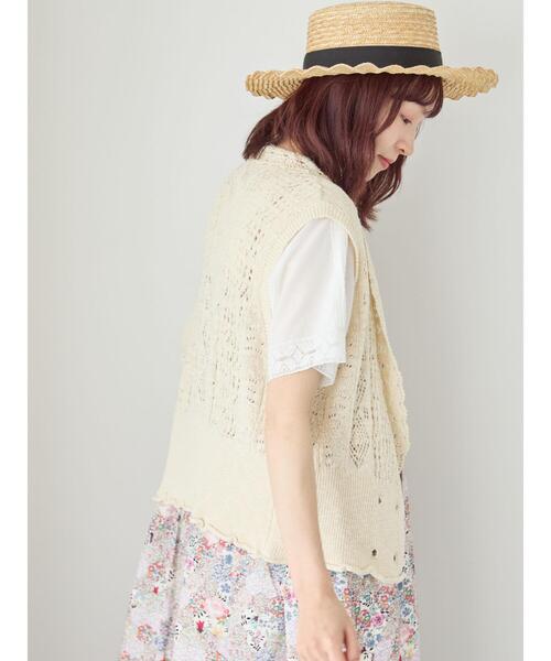 TSUHARU by Samansa Mos2（ツハルバイサマンサモスモス）の「綿スラブ襟かぎ針編みダブル釦ニットベスト（ニット/セーター・レディース・ブルー/ブラック/キナリ・F）」の7枚目の写真