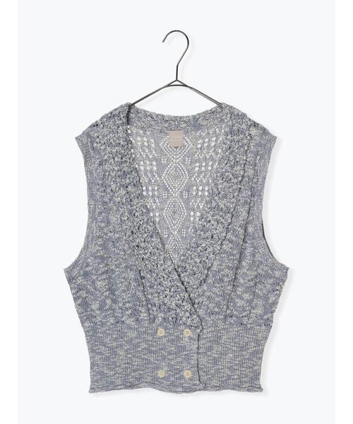 TSUHARU by Samansa Mos2（ツハルバイサマンサモスモス）の「綿スラブ襟かぎ針編みダブル釦ニットベスト（ニット/セーター・レディース・ブルー/ブラック/キナリ・F）」の17枚目の写真