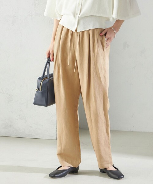 SHIPS(シップス)の「SHIPS Primary Navy Label:麻 レーヨン イージー パンツ(その他パンツ・レディース・ブラック/ミント/キャメル/ライトブルー/ベージュ/ネイビー・36/38)」の2枚目の写真