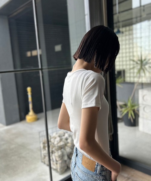 Kotoe(コトエ)の「カラー ミニT リブ タイトトップス(Tシャツ/カットソー・レディース・ブラック/ホワイト/ピンク/ライム・FREE)」の9枚目の写真