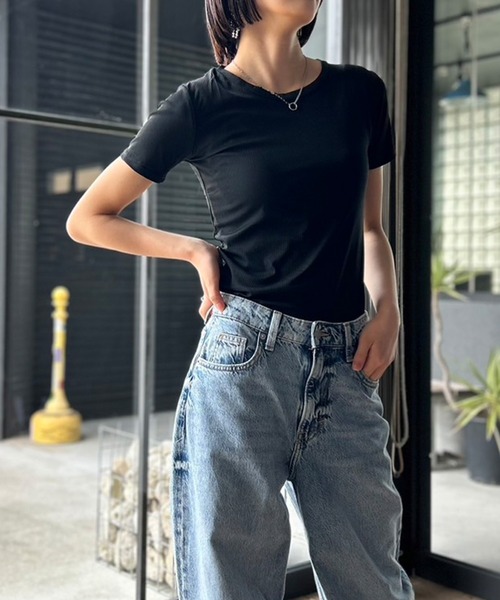 Kotoe(コトエ)の「カラー ミニT リブ タイトトップス(Tシャツ/カットソー・レディース・ブラック/ホワイト/ピンク/ライム・FREE)」の21枚目の写真
