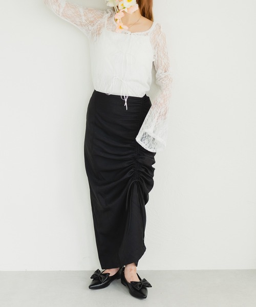 fupel（フぺル）の「フロントドロストタイトスカート（スカート・レディース・ブラック・FREE）」の4枚目の写真