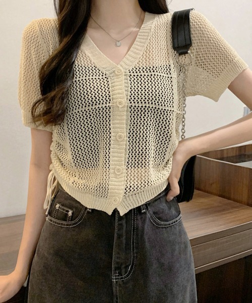 Miniministore(ミニミニストア)の「透かし編みニットカーディガン ショート丈(カーディガン/ボレロ・レディース・ブラック/ホワイト/ベージュ・FREE)」の3枚目の写真