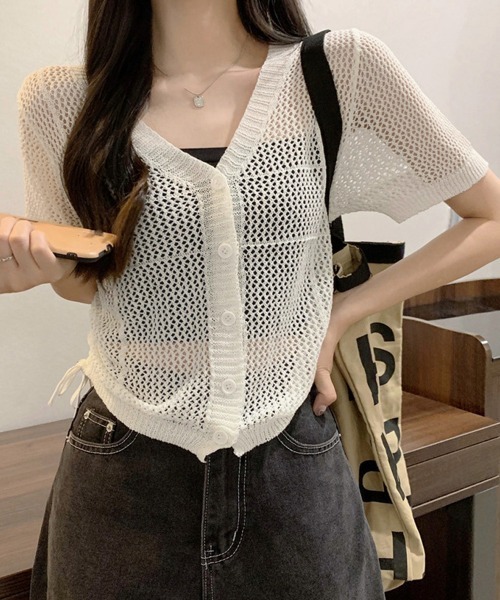 Miniministore(ミニミニストア)の「透かし編みニットカーディガン ショート丈(カーディガン/ボレロ・レディース・ブラック/ホワイト/ベージュ・FREE)」の1枚目の写真