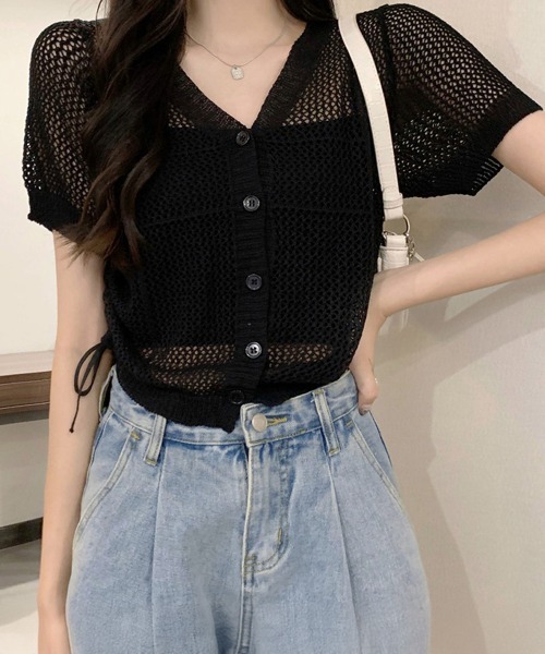 Miniministore(ミニミニストア)の「透かし編みニットカーディガン ショート丈(カーディガン/ボレロ・レディース・ブラック/ホワイト/ベージュ・FREE)」の2枚目の写真