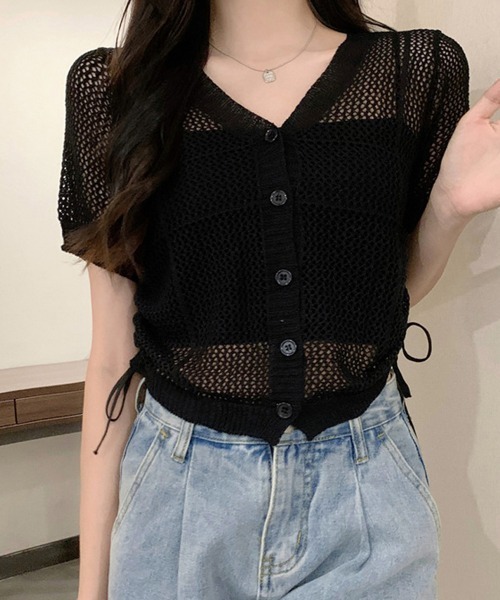 Miniministore(ミニミニストア)の「透かし編みニットカーディガン ショート丈(カーディガン/ボレロ・レディース・ブラック/ホワイト/ベージュ・FREE)」の5枚目の写真