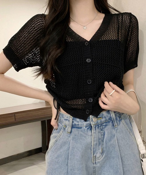 Miniministore(ミニミニストア)の「透かし編みニットカーディガン ショート丈(カーディガン/ボレロ・レディース・ブラック/ホワイト/ベージュ・FREE)」の6枚目の写真