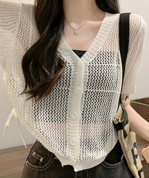 Miniministore(ミニミニストア)の「透かし編みニットカーディガン ショート丈(カーディガン/ボレロ・レディース・ブラック/ホワイト/ベージュ・FREE)」の9枚目の写真
