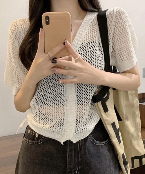 Miniministore(ミニミニストア)の「透かし編みニットカーディガン ショート丈(カーディガン/ボレロ・レディース・ブラック/ホワイト/ベージュ・FREE)」の10枚目の写真