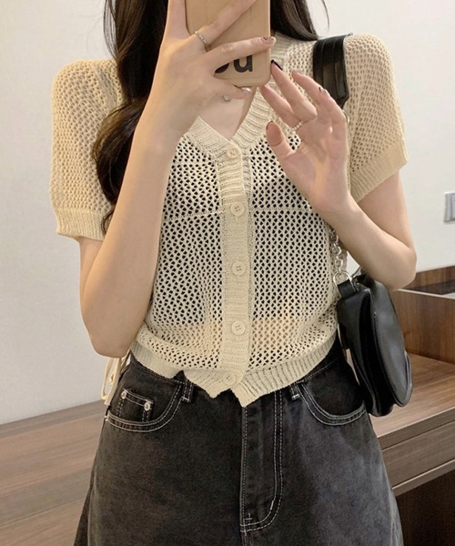 Miniministore(ミニミニストア)の「透かし編みニットカーディガン ショート丈(カーディガン/ボレロ・レディース・ブラック/ホワイト/ベージュ・FREE)」の11枚目の写真