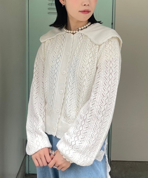 Candy Stripper(キャンディストリッパー)の「SAILOR COLLAR KNIT カーディガン(カーディガン/ボレロ・レディース・ライトグリーン/オフホワイト/ライトブルー・2)」の2枚目の写真