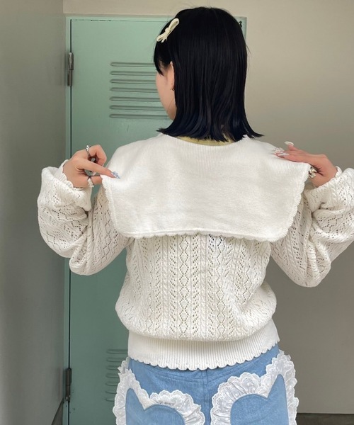 Candy Stripper(キャンディストリッパー)の「SAILOR COLLAR KNIT カーディガン(カーディガン/ボレロ・レディース・ライトグリーン/オフホワイト/ライトブルー・2)」の7枚目の写真