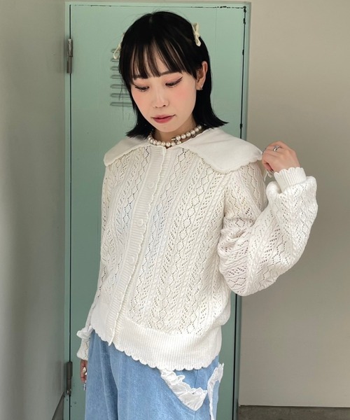 Candy Stripper(キャンディストリッパー)の「SAILOR COLLAR KNIT カーディガン(カーディガン/ボレロ・レディース・ライトグリーン/オフホワイト/ライトブルー・2)」の5枚目の写真