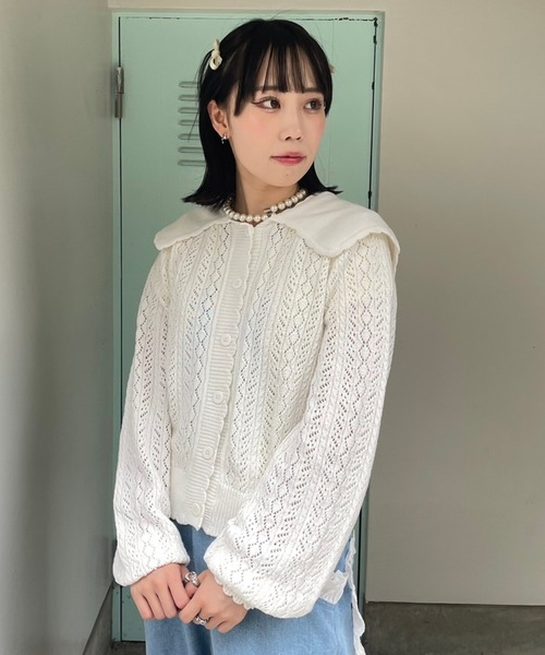 Candy Stripper(キャンディストリッパー)の「SAILOR COLLAR KNIT カーディガン(カーディガン/ボレロ・レディース・ライトグリーン/オフホワイト/ライトブルー・2)」の4枚目の写真