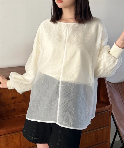 STYLEBLOCK(スタイルブロック)の「バックりぼんレイヤードプルオーバー(Tシャツ/カットソー・レディース・アイボリー/ブラック/ベージュ・FREE)」の1枚目の写真