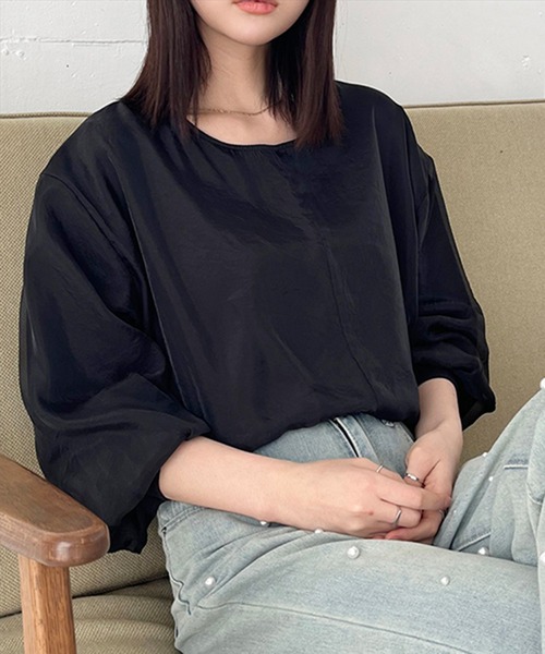 STYLEBLOCK(スタイルブロック)の「バックりぼんレイヤードプルオーバー(Tシャツ/カットソー・レディース・アイボリー/ブラック/ベージュ・FREE)」の2枚目の写真