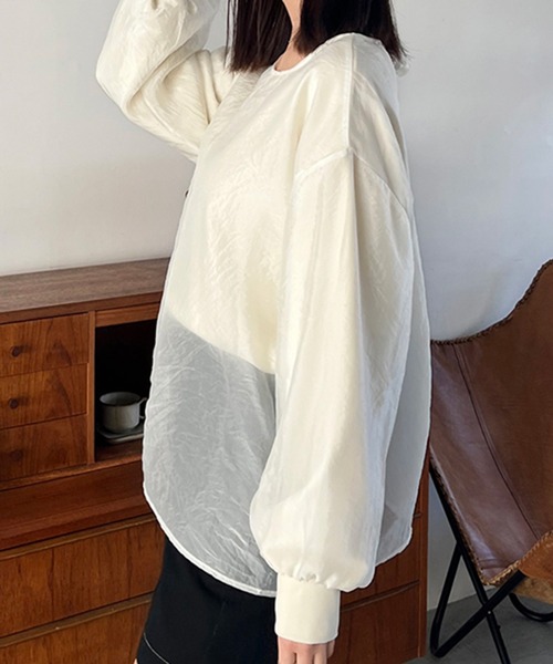 STYLEBLOCK(スタイルブロック)の「バックりぼんレイヤードプルオーバー(Tシャツ/カットソー・レディース・アイボリー/ブラック/ベージュ・FREE)」の7枚目の写真