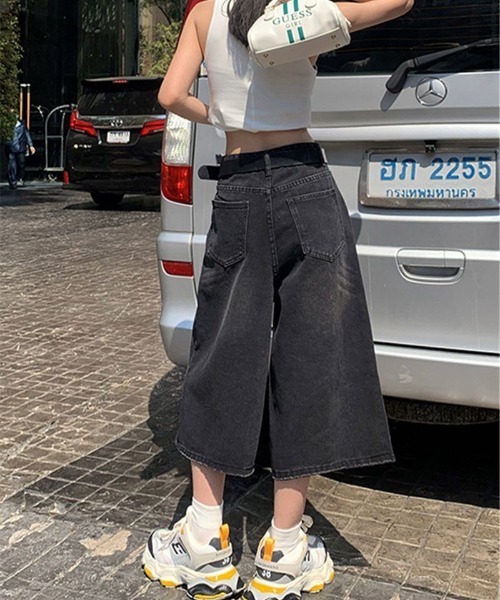 gossip!ロサンゼルス(ゴシップロサンゼルス)の「ヴィンテージ ウォッシュワイド7分デニムパンツ ハイウエストレディース(デニムパンツ・レディース・ブラック・S/M)」の3枚目の写真
