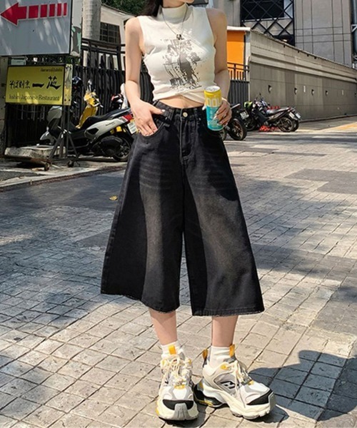 gossip!ロサンゼルス(ゴシップロサンゼルス)の「ヴィンテージ ウォッシュワイド7分デニムパンツ ハイウエストレディース(デニムパンツ・レディース・ブラック・S/M)」の10枚目の写真