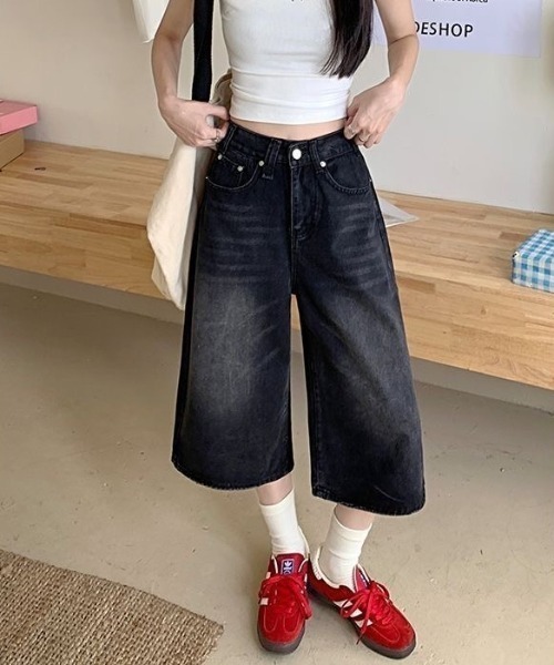 gossip!ロサンゼルス(ゴシップロサンゼルス)の「ヴィンテージ ウォッシュワイド7分デニムパンツ ハイウエストレディース(デニムパンツ・レディース・ブラック・S/M)」の11枚目の写真